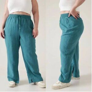 Athleta Retreat Wide Leg Linen‎ Pant Borealis Green Teal 8